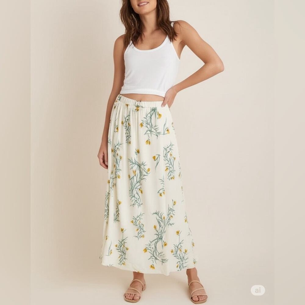 Joie Linen Floral Midi Skirt Small Cottagecore, Boho Coquette Pull-On Cream